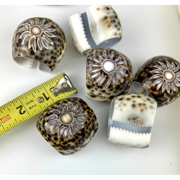 Boho Chic Cowrie Shell Napkin Rings - Set of 6 | Embroidered Ivory Napkin set - Picture 11 of 14